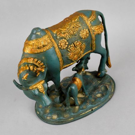 Handcrafted Brass Kamdhenu Cow and Calf Statue