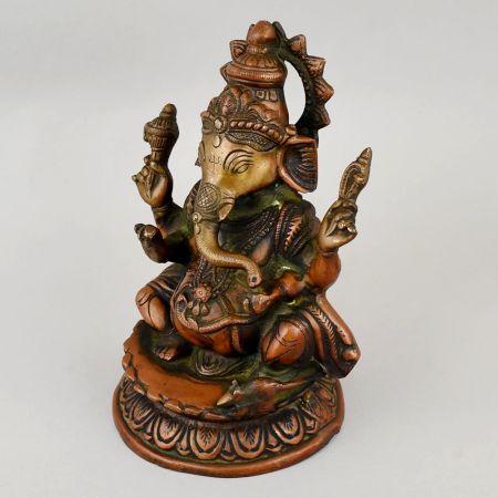 Handcrafted Vighnaharta Ganesh Brass Idol with Mushak Ji