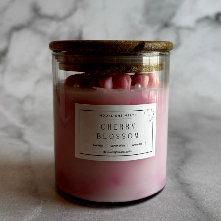 Blush Petals Cherry Blossom Soy Wax Glass Jar Candle