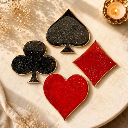 Diwali Poker Chunky Glitter Epoxy Resin Coaster Set of 4