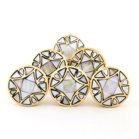 6 Pieces Gold Handmade Mother of Pearl Brass Cabinet Knob