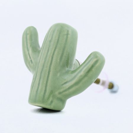 Handmade Green Ceramic Cactus Cabinet Knob