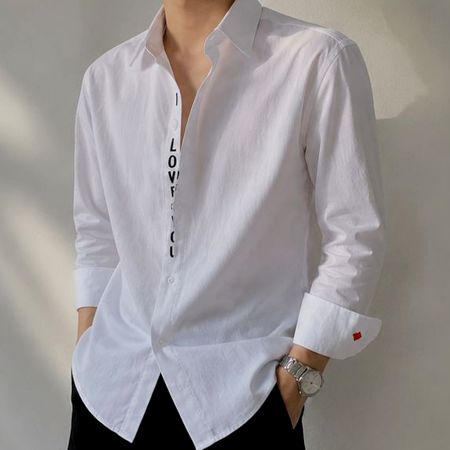 Hand-Embroidered I Love You White Cotton Shirt – XL