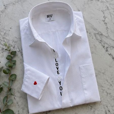 Hand-Embroidered I Love You White Cotton Shirt – XL