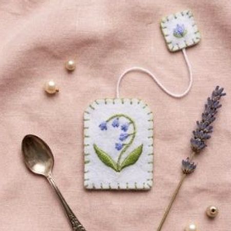 Hand-Embroidered Blue Floral Felt Tea Bag Bookmark