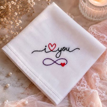 Hand-Embroidered I Love You Cotton Handkerchief