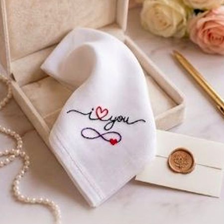 Hand-Embroidered I Love You Cotton Handkerchief