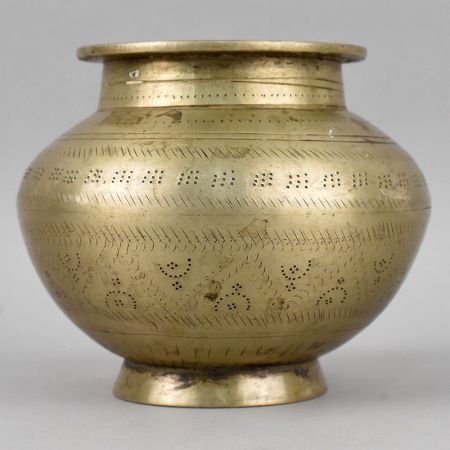 Brass Lota with Engraved Geometric and Floral Design