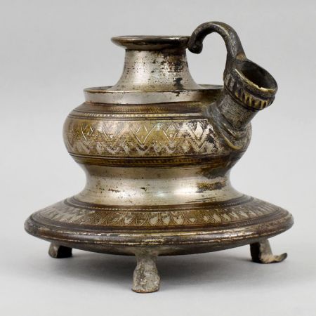 Brass Ganga Jali with Side Spout and Engraved Tripod Base