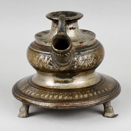 Brass Ganga Jali with Side Spout and Engraved Tripod Base