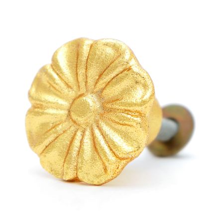 Handmade Golden Iron Floral Cabinet Knob with Sculpted Rosette Design
