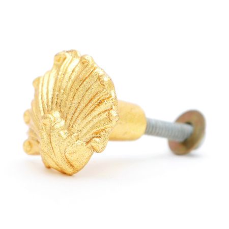 Handmade Golden Iron Peacock Drawer Knob with Sculpted Feather Design