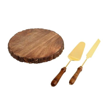 Mango Wood Cake Platter with Server and Knife