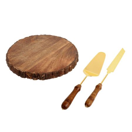 Mango Wood Cake Platter with Server and Knife