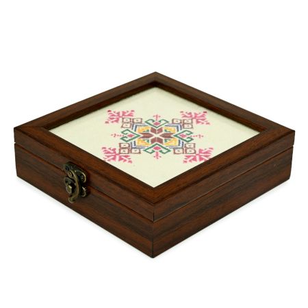 Banaskantha Suf Embroidery Wooden Jewelry Box with Glass Top