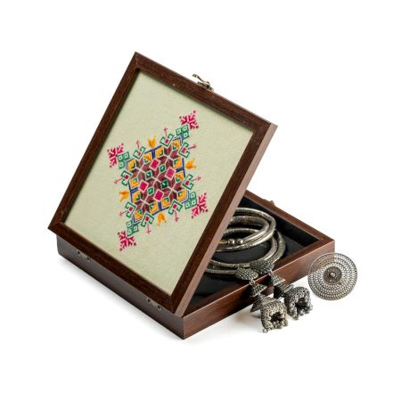 Banaskantha Suf Embroidery Keepsake Box with Geometric Thread Art