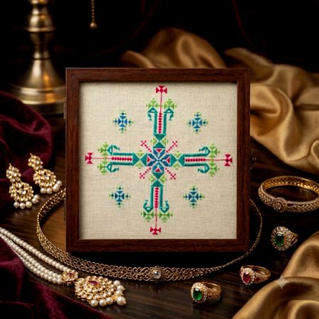 Banaskantha Suf Embroidery Wooden Treasure Box with Glass Lid