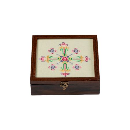 Banaskantha Suf Embroidery Wooden Organizer Box with Glass Top