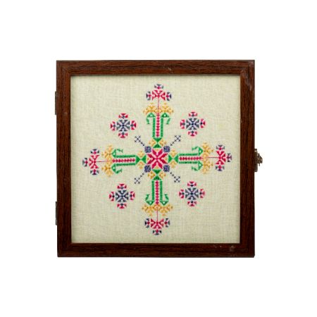 Banaskantha Suf Embroidery Wooden Organizer Box with Glass Top