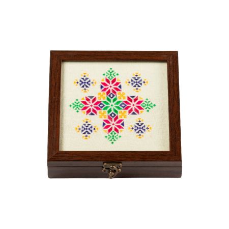 Banaskantha Suf Embroidery Wooden Trinket Box with Glass Top