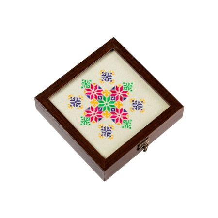 Banaskantha Suf Embroidery Wooden Trinket Box with Glass Top