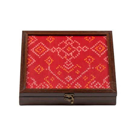 Patola Fabric Wooden Keepsake Box with Glass Top