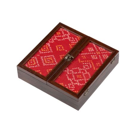 Patola Fabric Double Lid Wooden Storage Box