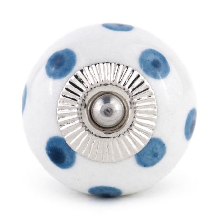 White Royal Blue Polka Dot Ceramic Drawer Knob