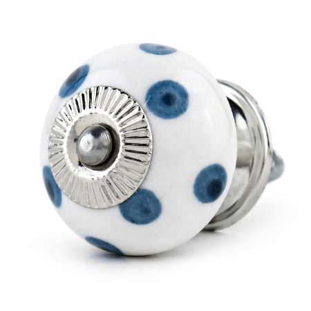 White Royal Blue Polka Dot Ceramic Drawer Knob