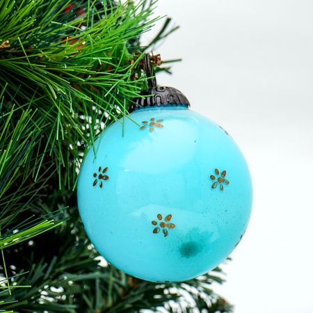 Set Of 4 Piece Turquoise Tiny Flower Medium Christmas Hanging