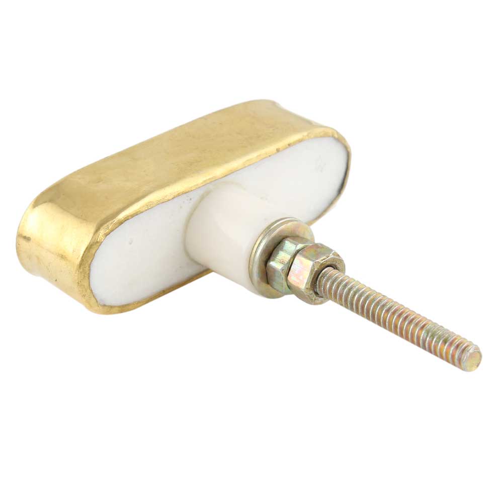 White Capsule Stone Brass Cabinet Knobs