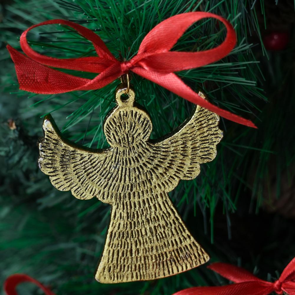 Handmade Golden Aluminium Christmas Ornaments - Set of 6