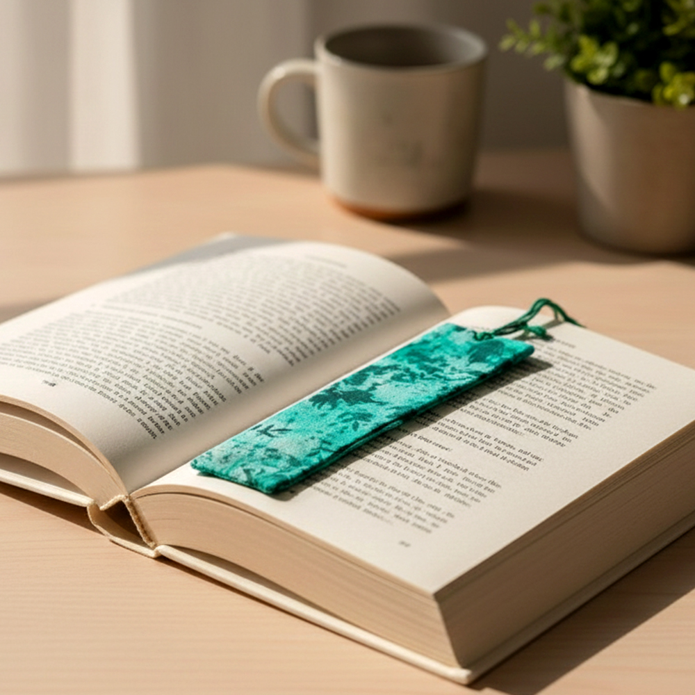 Handmade Printed Rectangular Green Fabric Bookmark