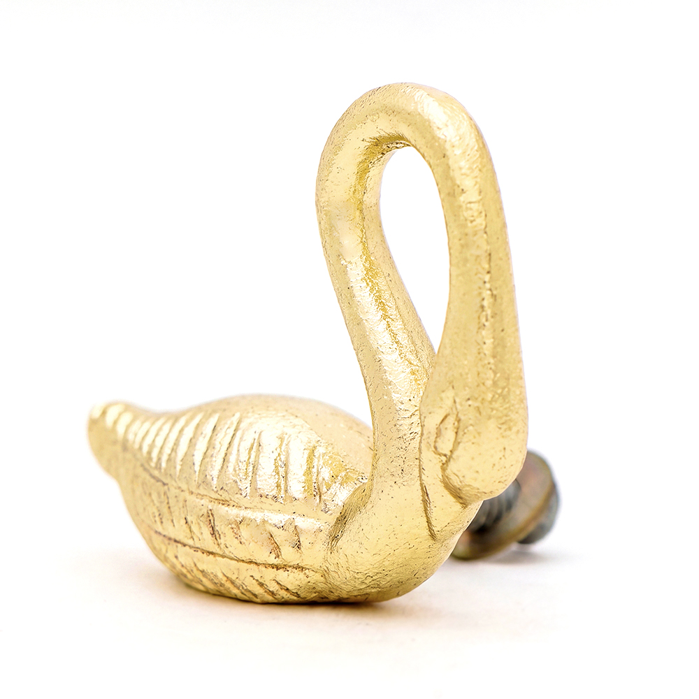 Set of 2 Handmade Golden Swan Iron Drawer Knobs with Two Swan Designs