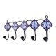 Navy Blue White Floral Tiles Hooks