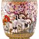 White Cloisonne Enameled  Vase White with Birds and Flowers