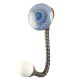 Slate Blue Ceramic Floral Hook in Antique Fitting