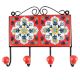 Red With White Floral Ceramic Tile Hook