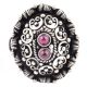 Oval 92.5 Sterling Silver Ring Embossed Motifs Design Dual Amethyst Stone (Free Size)