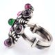 Embossed motifs 92.5 Sterling Silver Ring Round Amethyst stones Party Wear (Free Size)