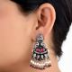 Long Floral 92.5 Sterling Silver Earrings Peacock Motif Pearl And Red Agate Tassels