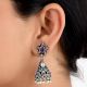 Star Amethyst 92.5 Sterling Silver Earrings  Pyramid Design Green Peridot And Pearl Beads