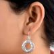 Fashionable Loop 92.5 Sterling Silver Earrings With Engraved Floral Design