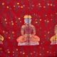 Hand Painted 3 Meditating Jain Gurus on Red Cloth