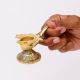 Brass Lotus Shape Oil Lamp On Stand With Handle