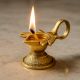 Brass Lotus Shape Oil Lamp On Stand With Handle