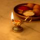 Brass Lotus Shape Oil Lamp On Stand With Handle