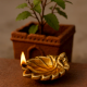 Brass Ganpati And Leaf Oil Lamp Diya