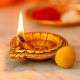 Brass Flower Engraved Diya Oil Lamp