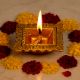 Brass Engraved Square Oil Lamp Diya For Mandir